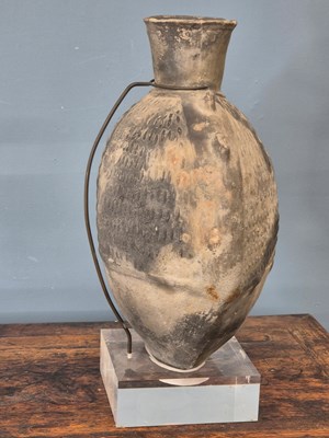 Lot 264 - A Chimu grey pottery flattened ovoid vase...