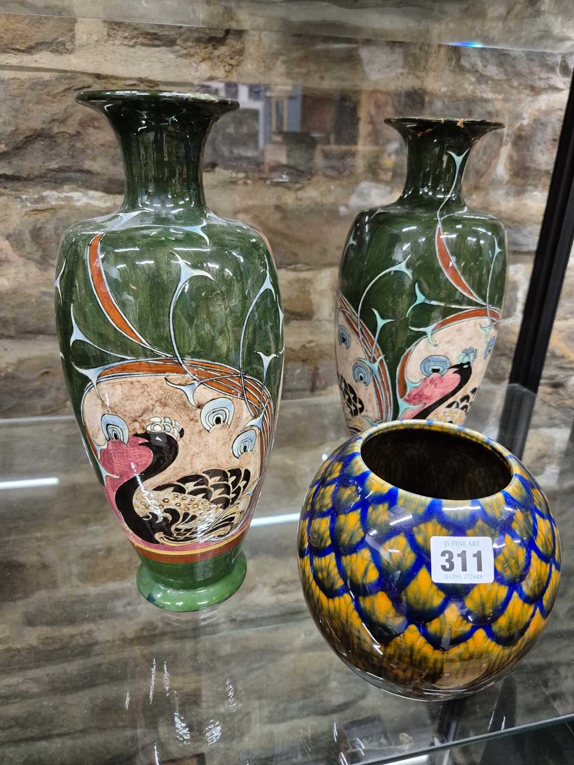Lot 311 - A pair of Art Nouveau baluster vases painted...