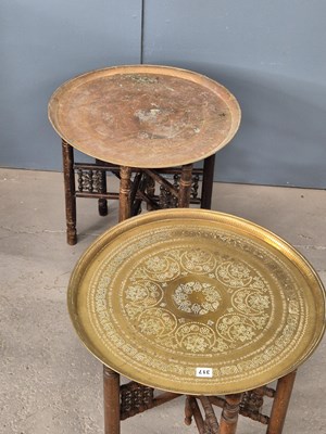 Lot 317 - Two similar brass trays with their wooden six...