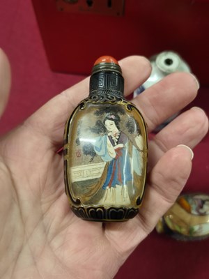 Lot 335 - Three Chinese snuff bottles, one of interior...