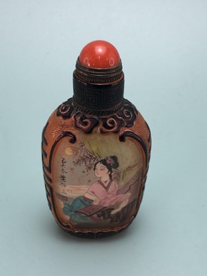 Lot 335 - Three Chinese snuff bottles, one of interior...