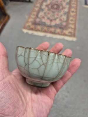 Lot 340 - A Chinese guan ware fluted bowl with a chevron...