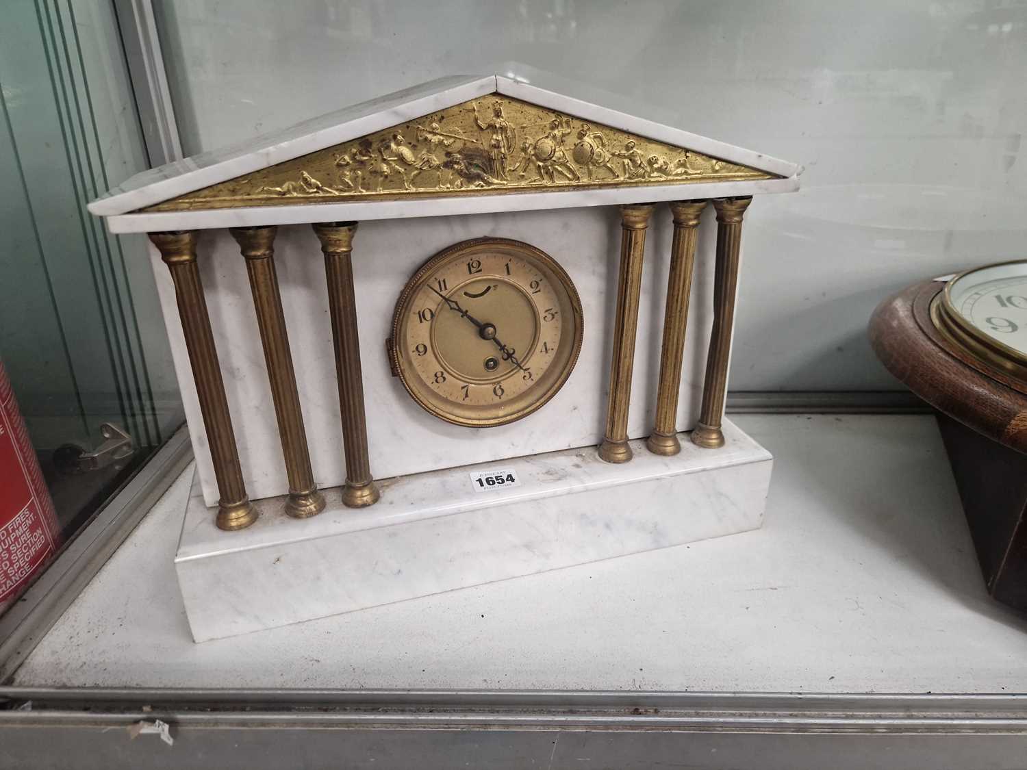 Lot 1654 - An architectural white marble cased mantle clock