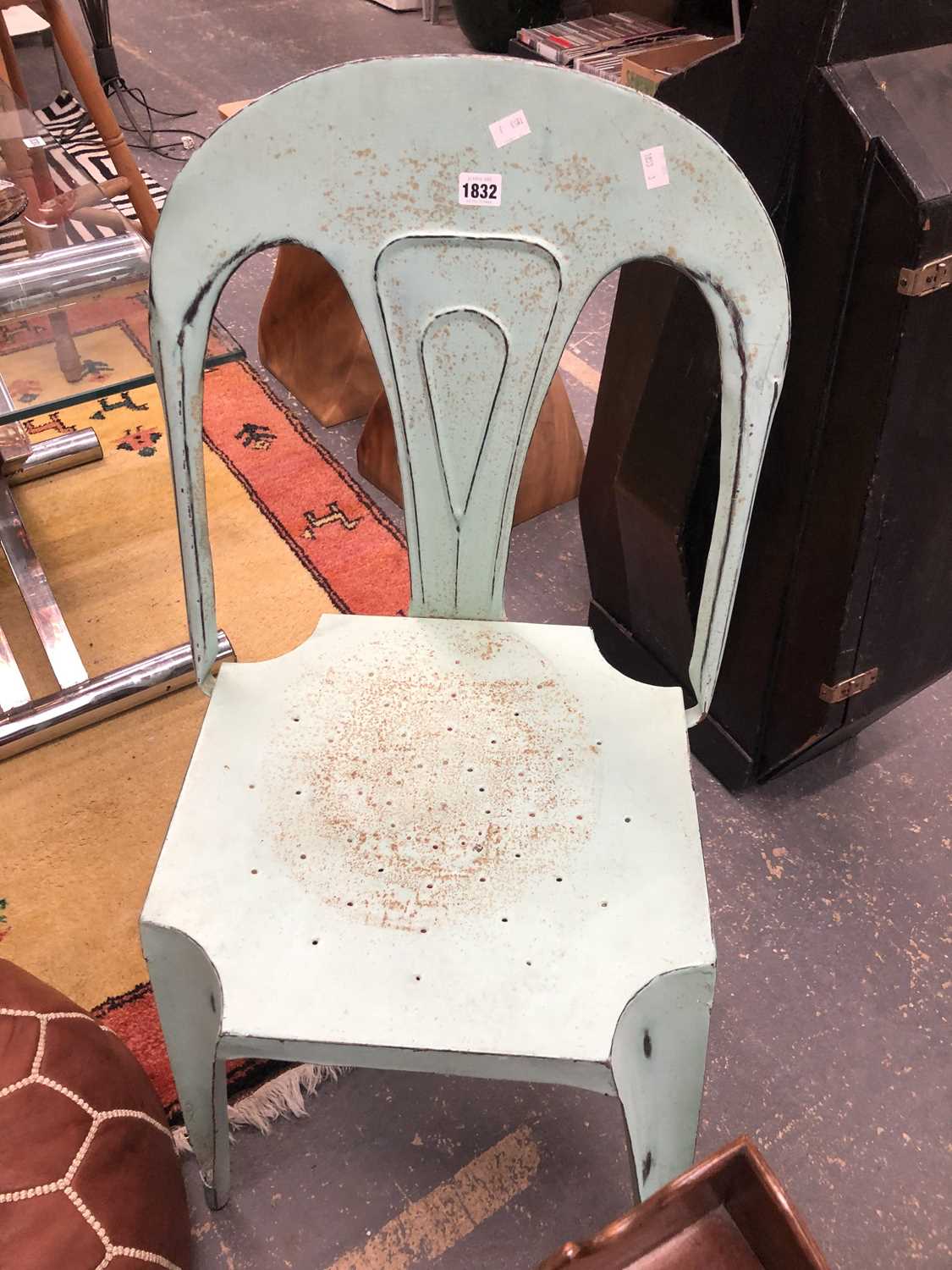 Lot 1832 - A turquoise painted sheet metal chair