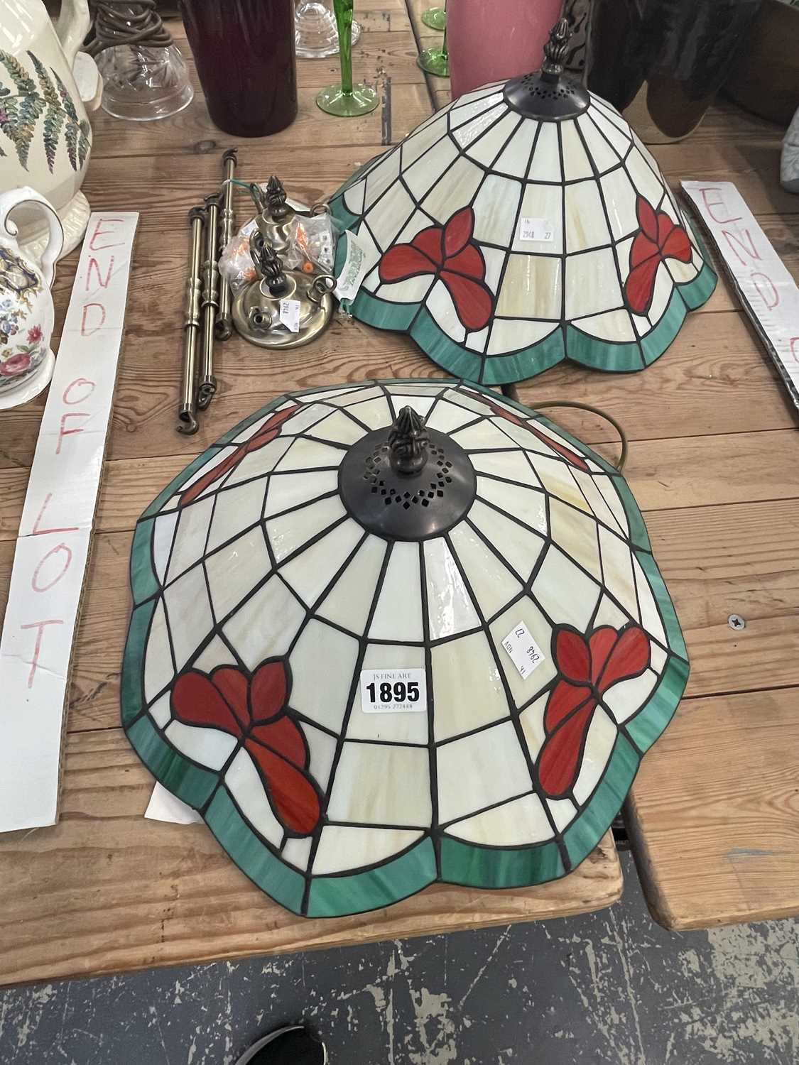 Lot 1895 - Two ceiling lights with leaded glass shades