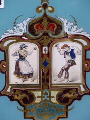 Lot 808 - A framed verre eglomise glazed pair of prints...