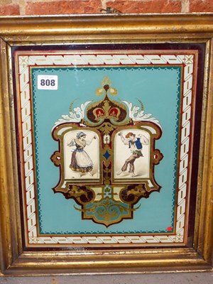 Lot 808 - A framed verre eglomise glazed pair of prints...