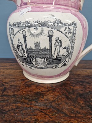 Lot 815 - Sunderland pink lustre: a frog mug printed...