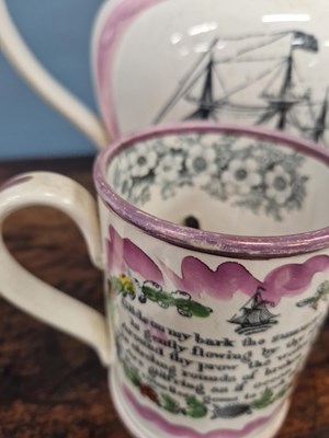Lot 815 - Sunderland pink lustre: a frog mug printed...