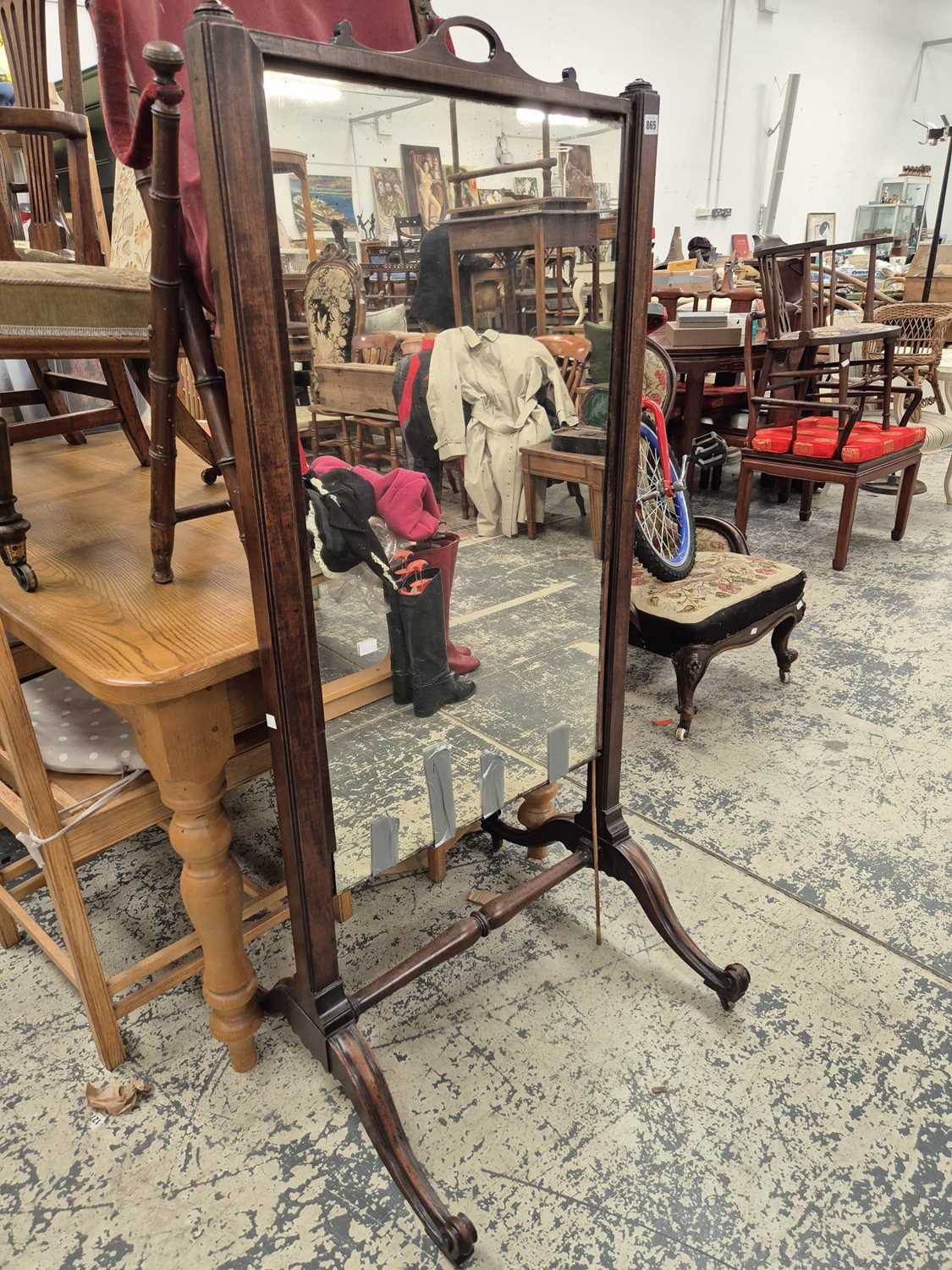 Lot 865 - A mahogany framed full length cheval mirror,...