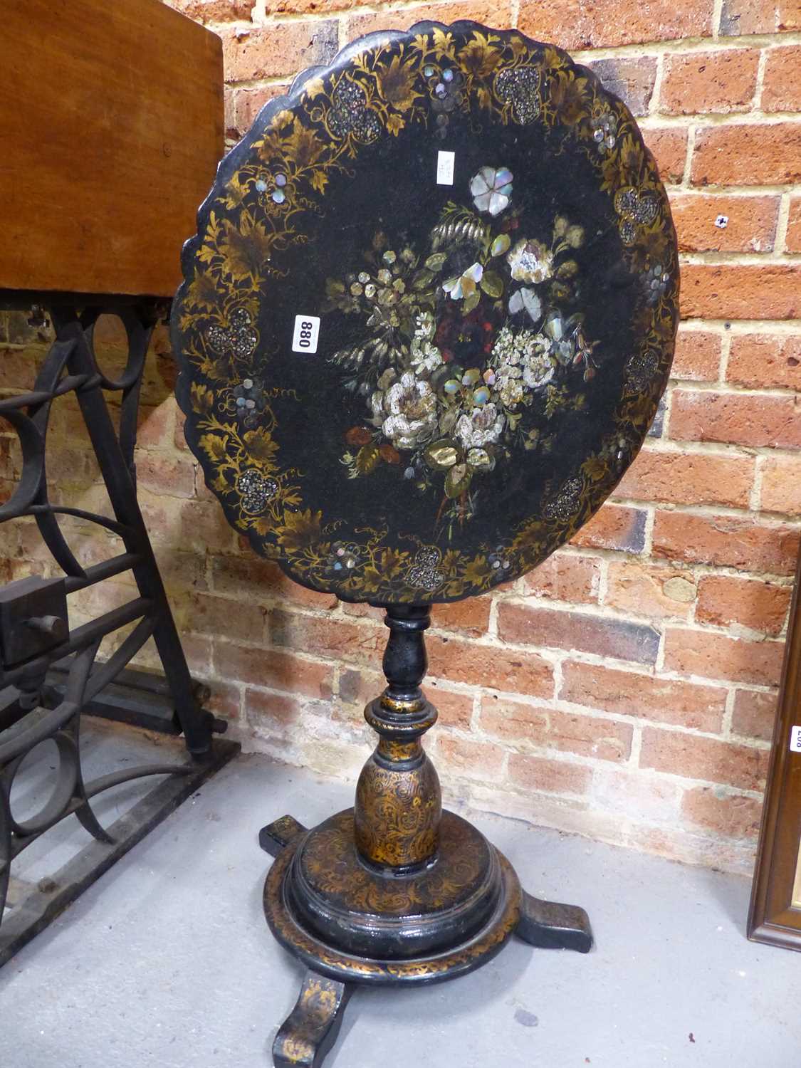 Lot 880 - A Victorian papier mache inlaid with mother of...
