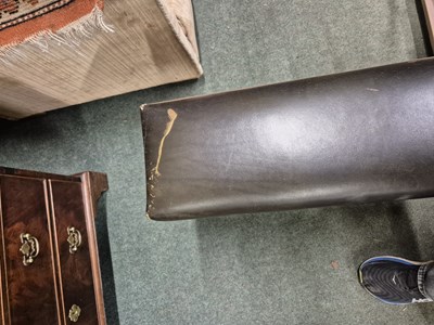 Lot 894 - A green leather seated brass club fender....