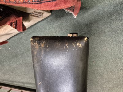 Lot 894 - A green leather seated brass club fender....