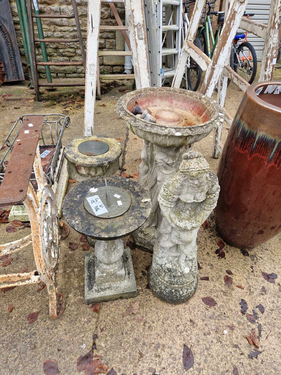 Lot 738 - A stoneware three graces bird bath, two...