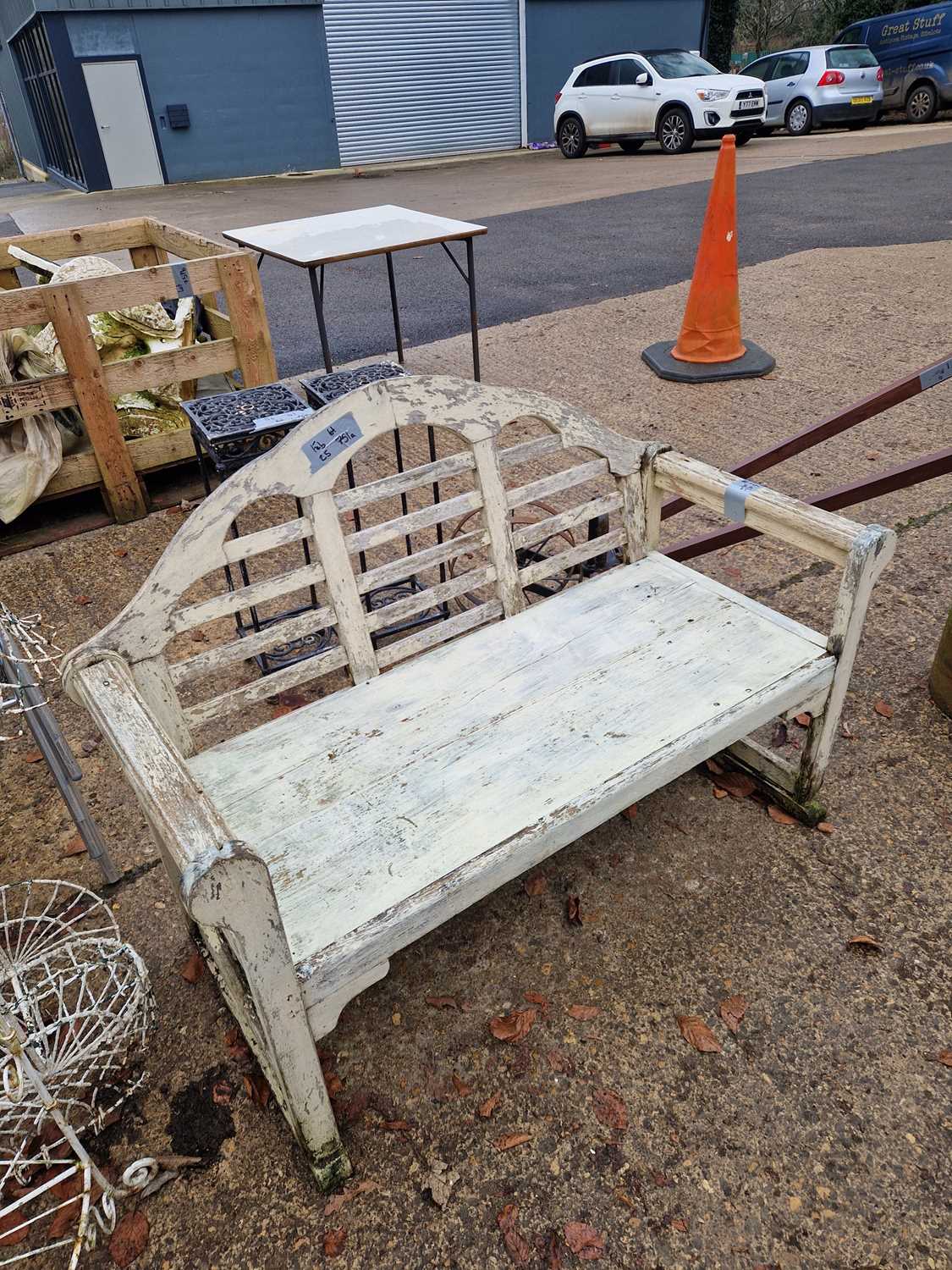 Lot 751 - A vintage cream panted garden bench. H 90 W...