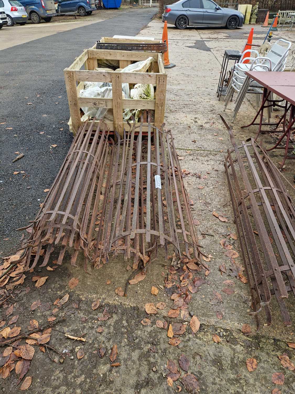 Lot 760 - six pairs of antique wrought iron tree surrounds.