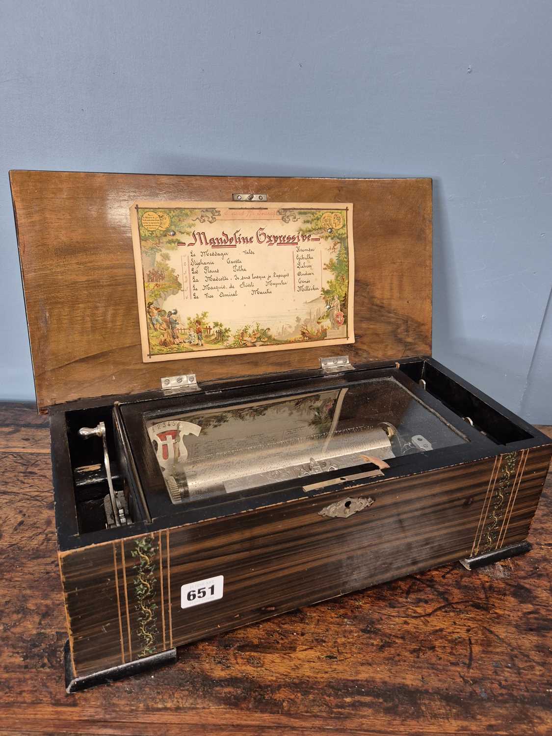 Lot 651 - A 19th century Lever wound cylinder music box...