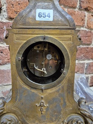 Lot 654 - A Victorian gilt brass Mantle clock with Inset...
