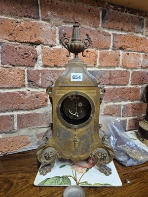 Lot 654 - A Victorian gilt brass Mantle clock with Inset...