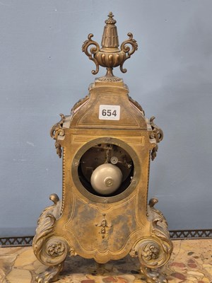 Lot 654 - A Victorian gilt brass Mantle clock with Inset...