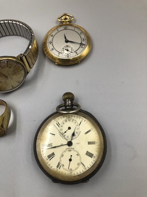 Lot 111 - A 935 Swiss silver pocket watch, a rolled gold...