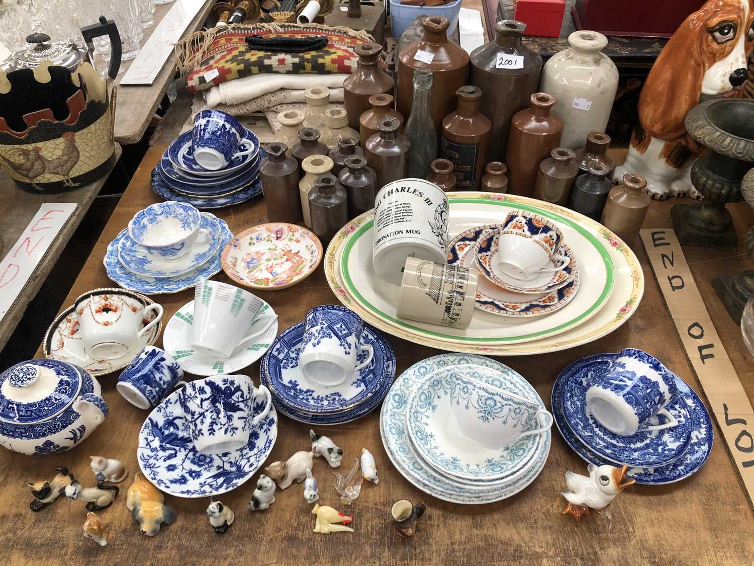 Lot 2001 - Stoneware bottles and flasks, tea wares, Wade...