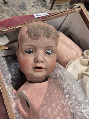Lot 2144 - Three German bisque doll's heads with body...