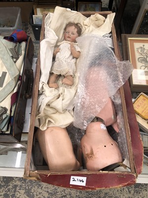 Lot 2144 - Three German bisque doll's heads with body...