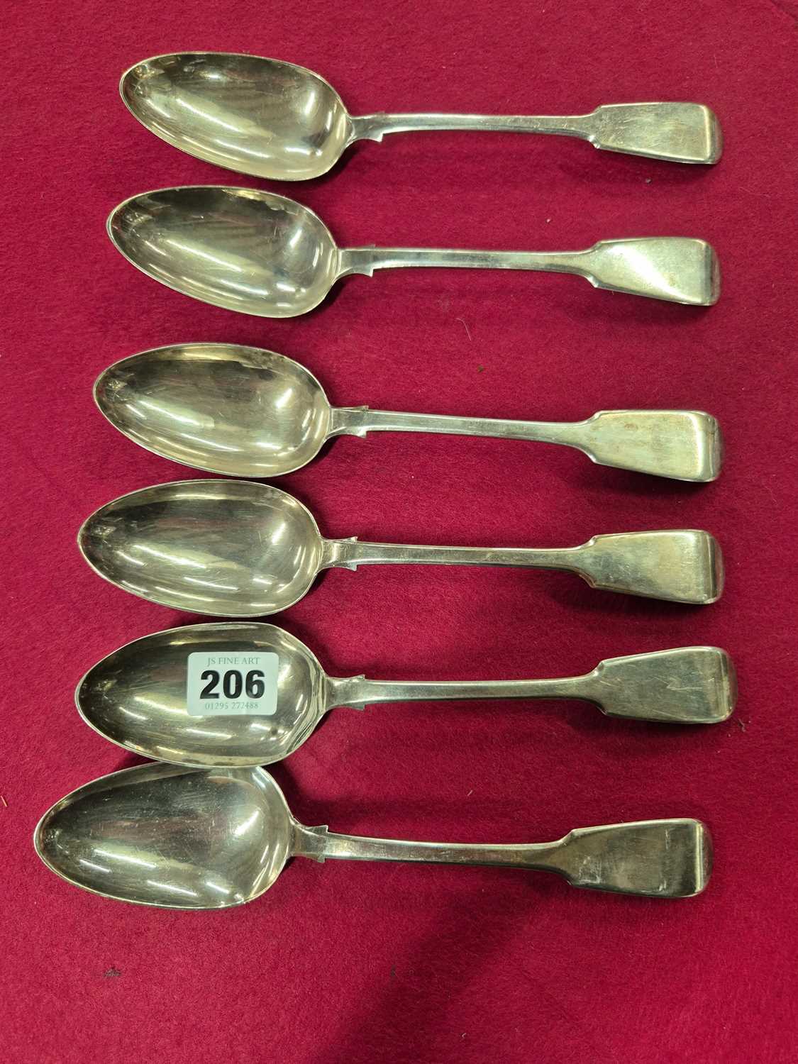 Lot 206 - A set of six hallmarked silver spoons- London...
