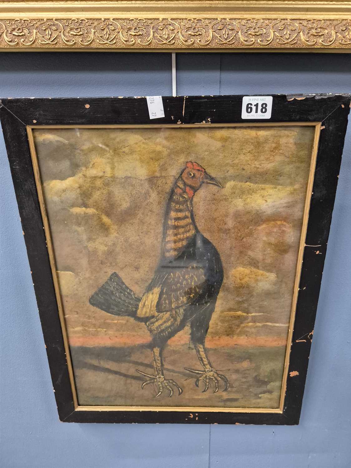 Lot 618 - 19th century Naive school. A proud fighting...