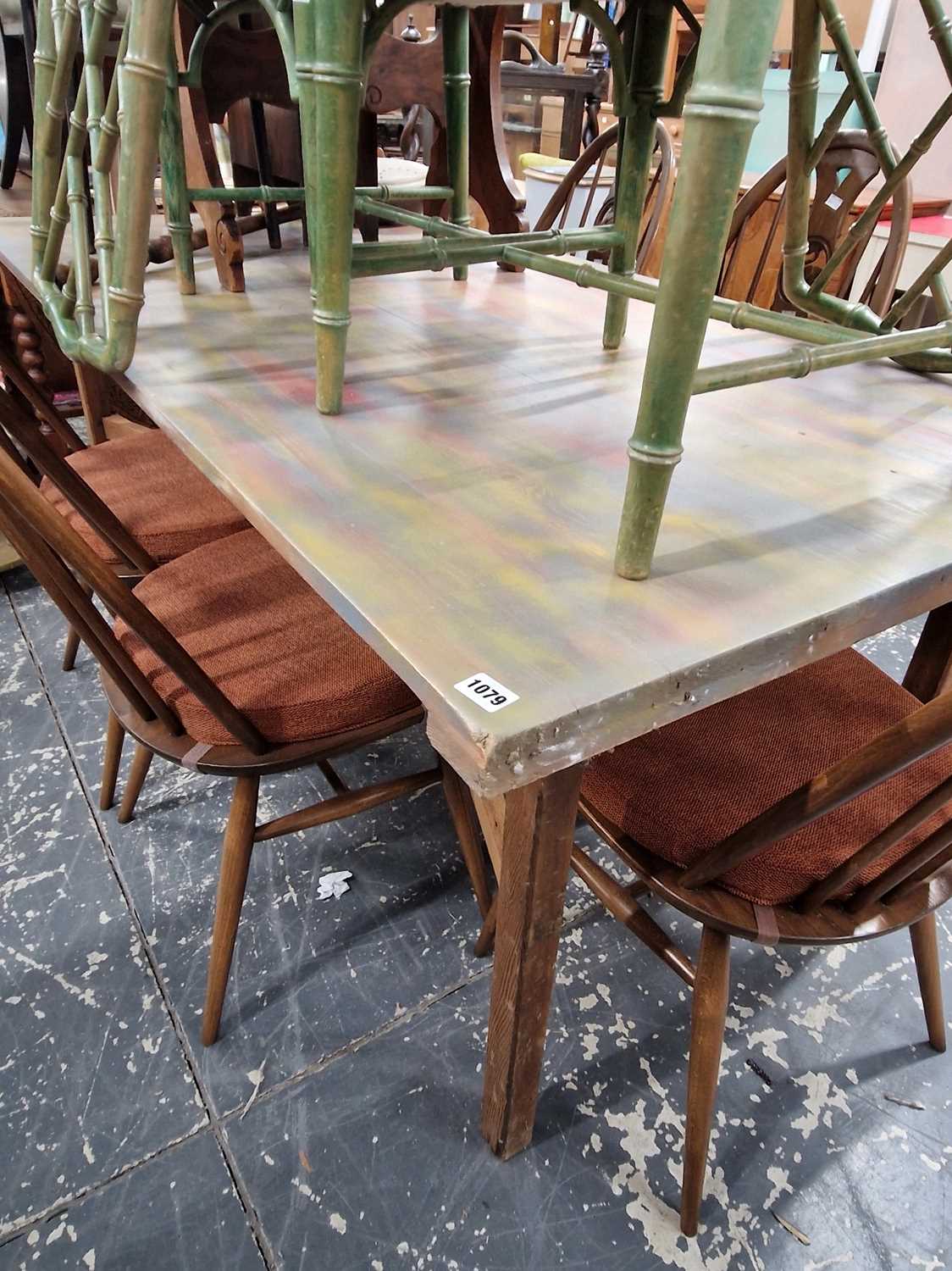 Lot 1079 - A pine kitchen table with painted top