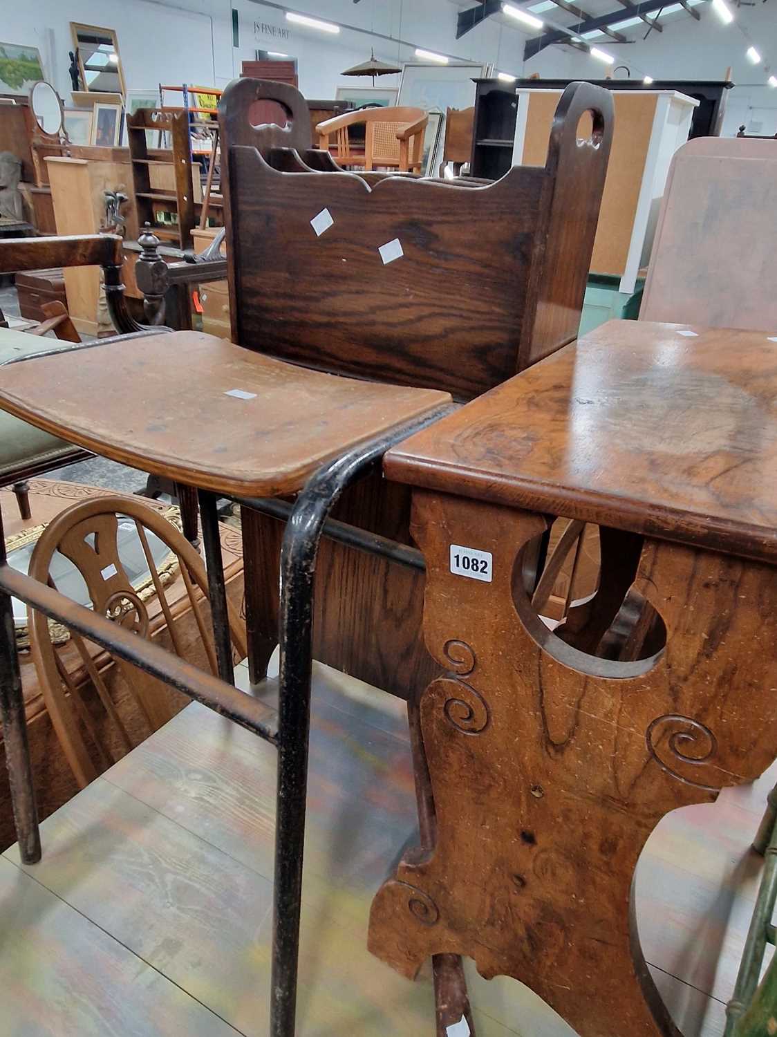Lot 1082 - A Victorian walnut organ stool, a magazine...