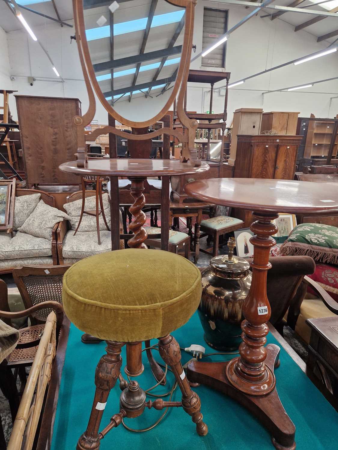 Lot 1236 - Two Victorian occasional tables, a piano stool,...