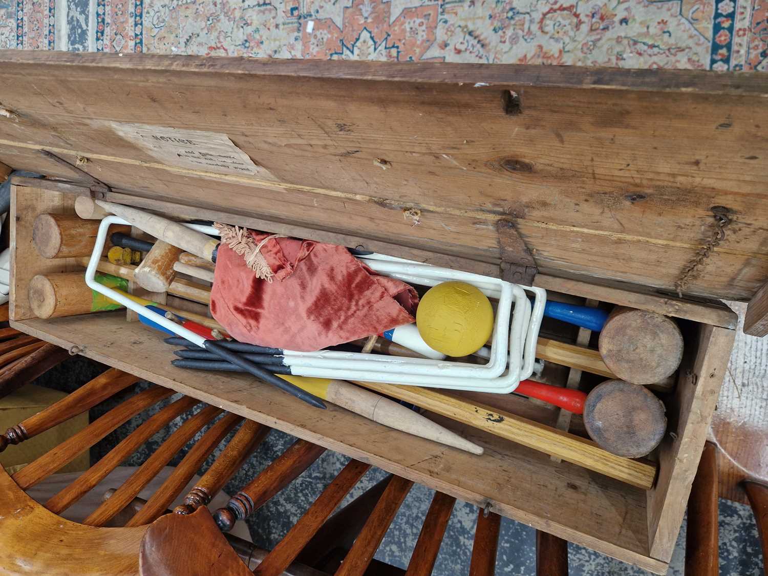 Lot 1305 - A Vintage pine cased Croquet set.