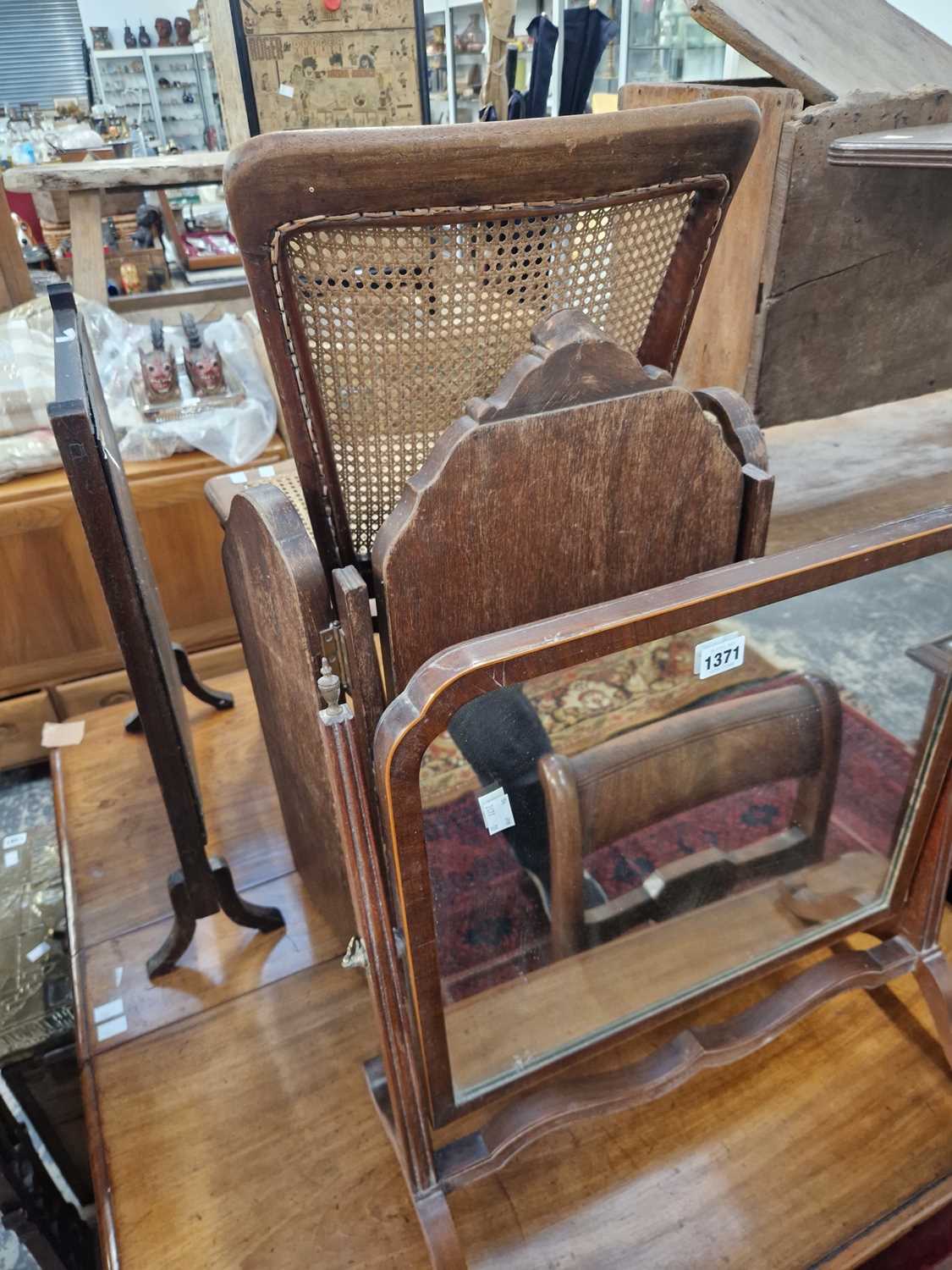 Lot 1371 - An antique swing mirror, a triple mirror, a...