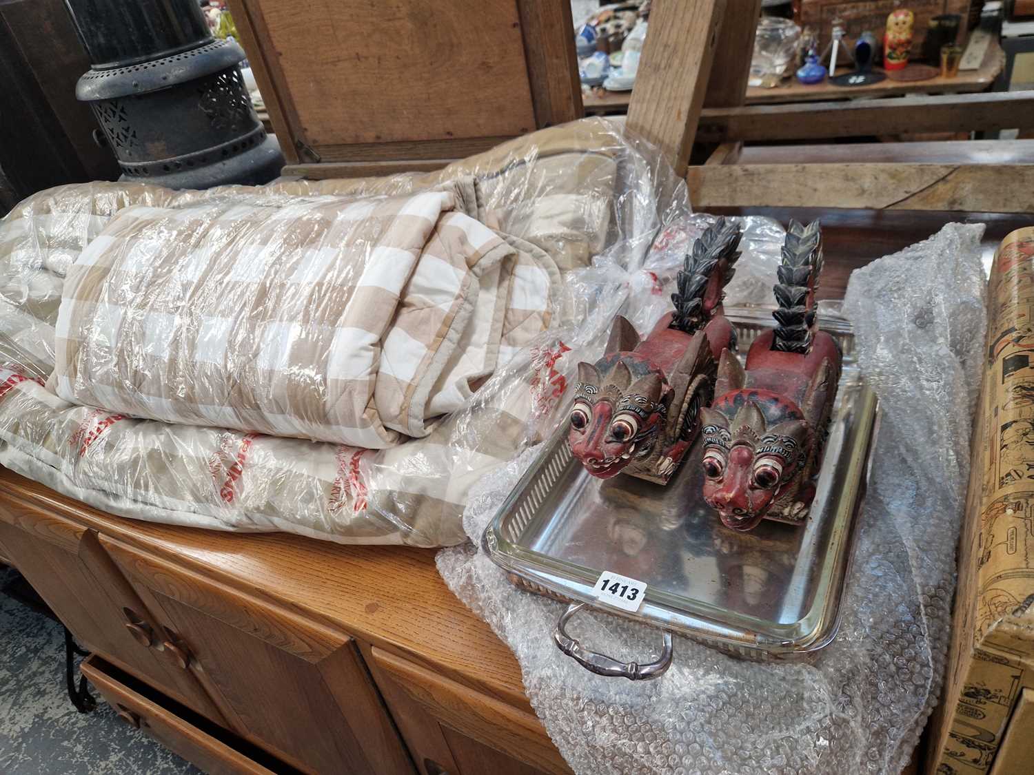 Lot 1413 - A pair of carved oriental dragons, two plated...