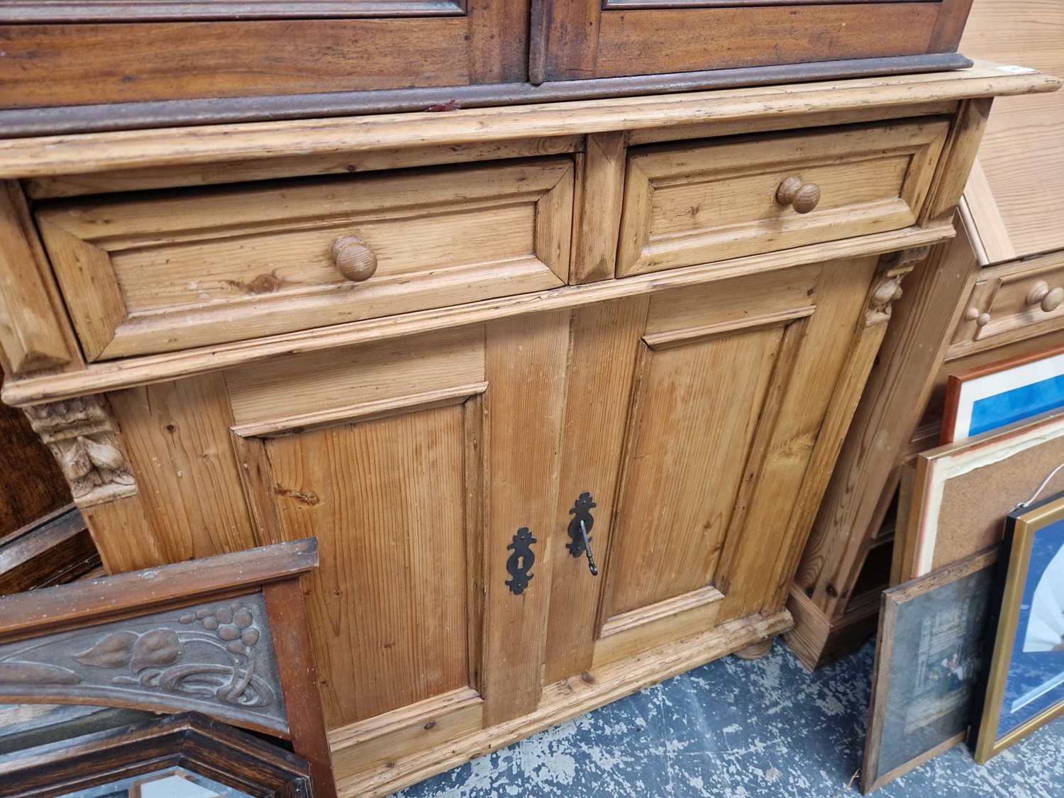 Lot 1472 - A pine small dresser base with two drawers and...