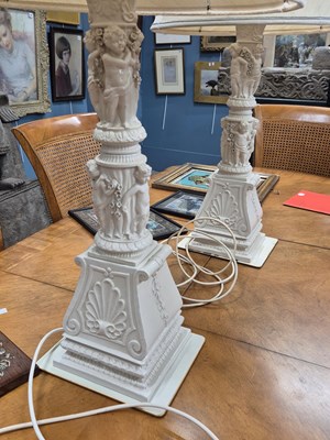 Lot 938 - A pair of porcelain large table lamps with...