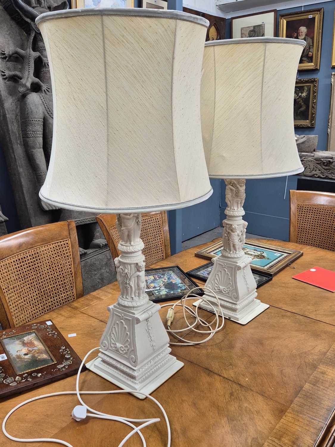Lot 938 - A pair of porcelain large table lamps with...