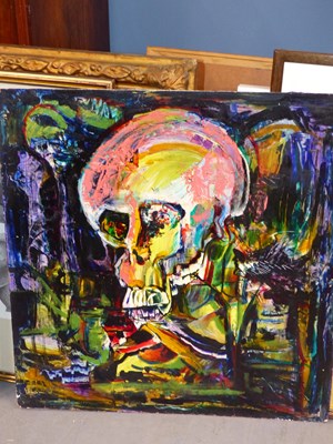 Lot 50 - 20th abstract school. A skull. Oil on board...