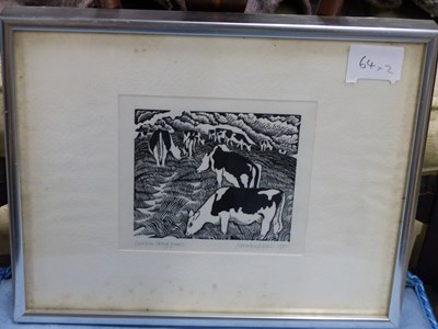 Lot 64 - Rosalind Bliss. (b 1937) Cows in long grass....