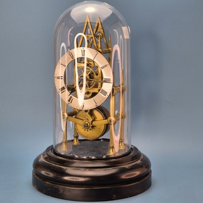 Lot 237 - A fusee skeleton clock under a dome on an...