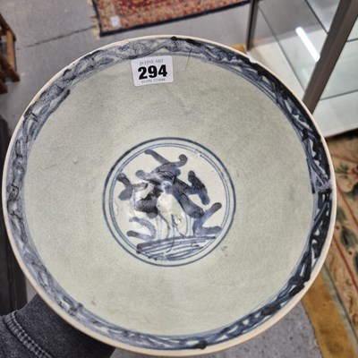Lot 294 - A Zhangzhou blue and white bowl, the exterior...