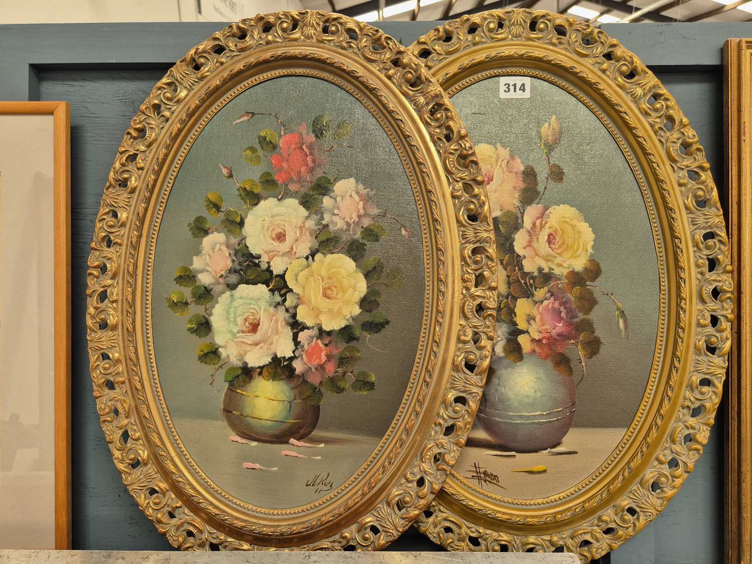 Lot 314 - A pair of mid-20th-century floral still life...