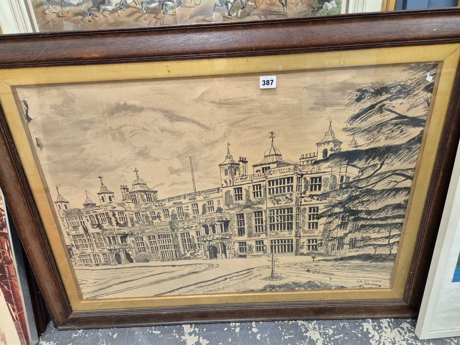 Lot 387 - A large ink and wash drawing of a grand...