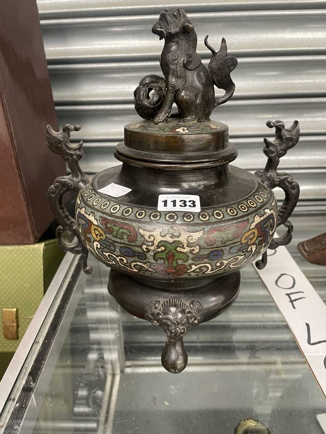 Lot 1133 - A Chinese champleve enamelled bronze incense...