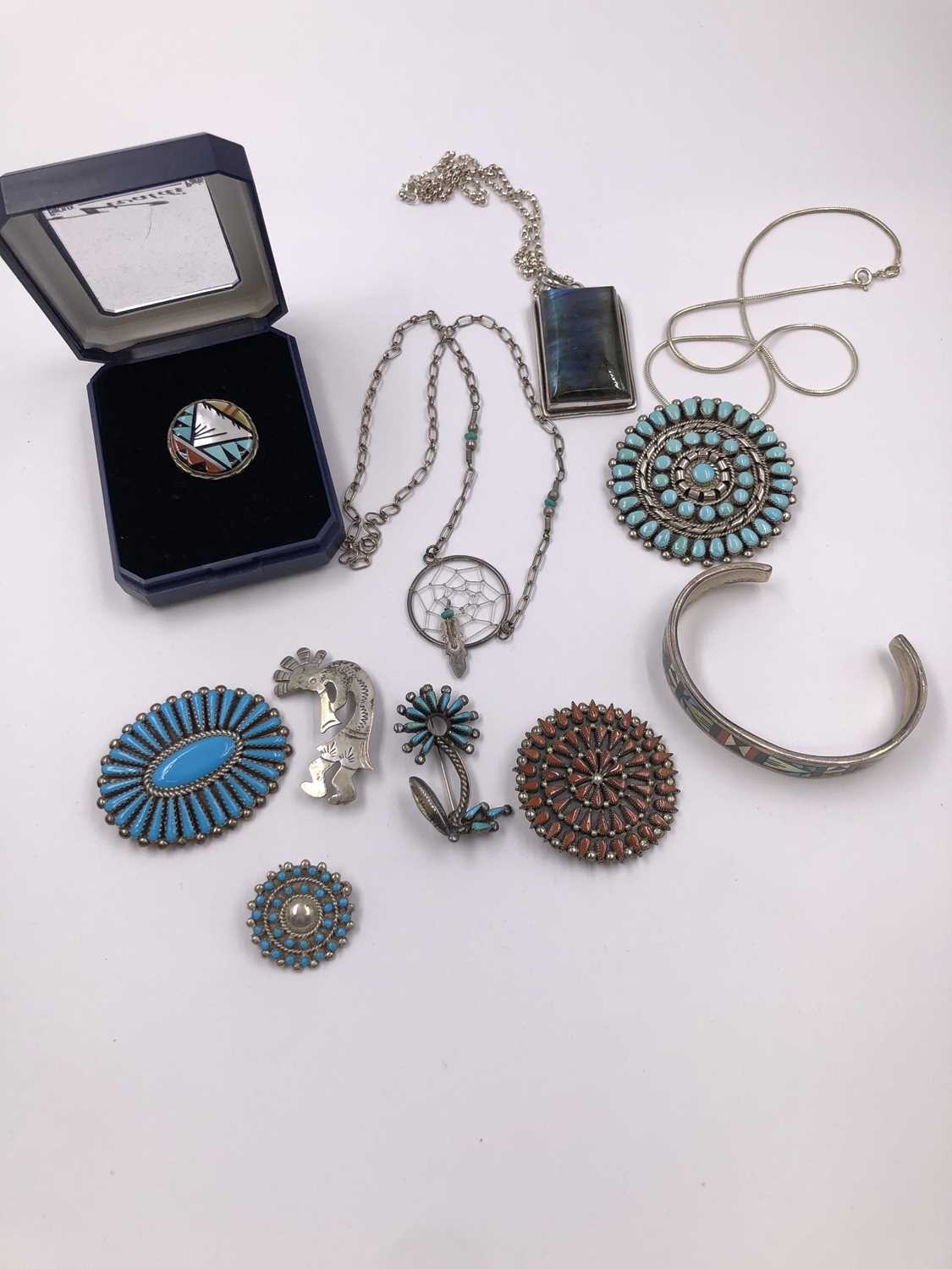 Lot 295 - A collection of mostly Native American silver...