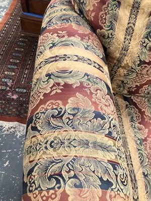 Lot 529 - An antique style armchairs in striped damask...