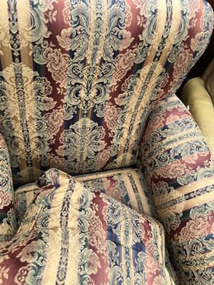 Lot 529 - An antique style armchairs in striped damask...