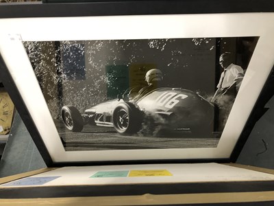 Lot 1500 - Two framed Bugatti photographs together with a...